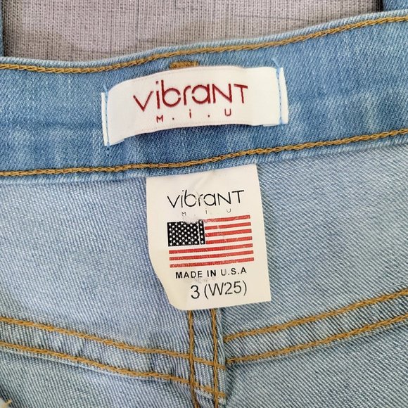 Vibrant MIU Jrs 3 W25 L32 Thrashed Ripped Wide Leg Hi Waisted Jeans Light Demin - Picture 6 of 7